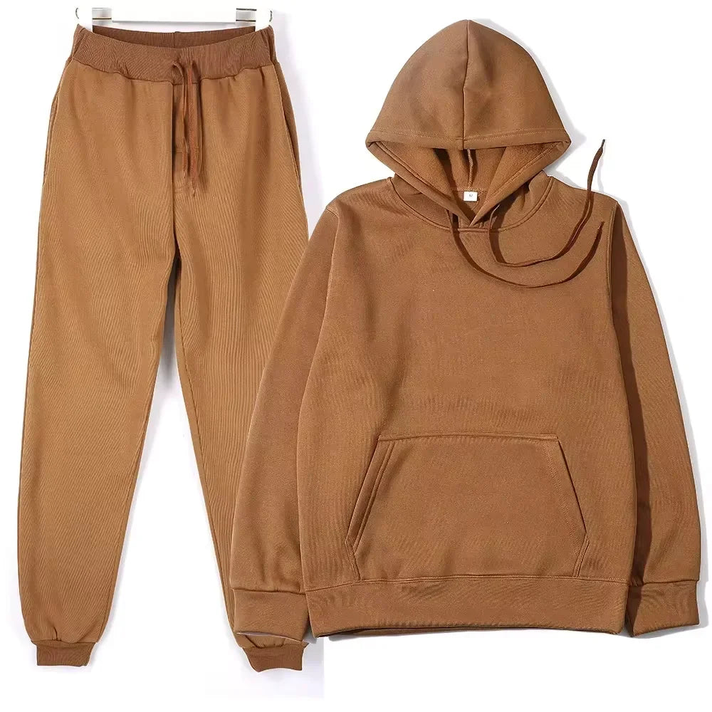 NONECN Winter Tracksuit Women Two Piece Set Hooded Sweatpants