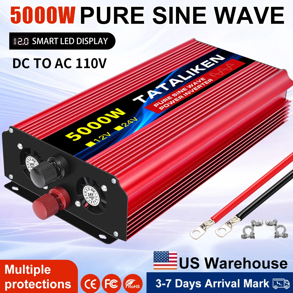 TATALIKEN 12V to 110V Pure Sine Wave Car Inverter Power