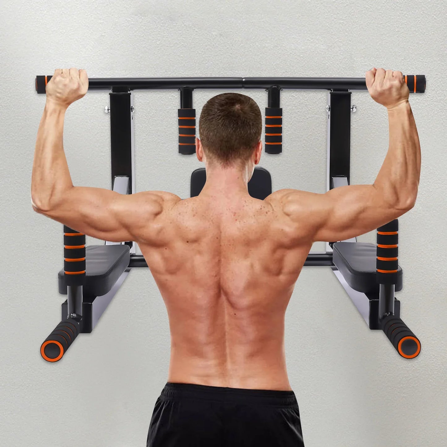Wall Mounted Pull Up Bar and Dip Stand for Home Gym