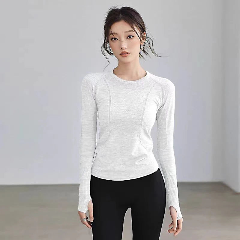 Women's Yoga Top Seamless Breathable Long Sleeve Fitness Shirt Workout