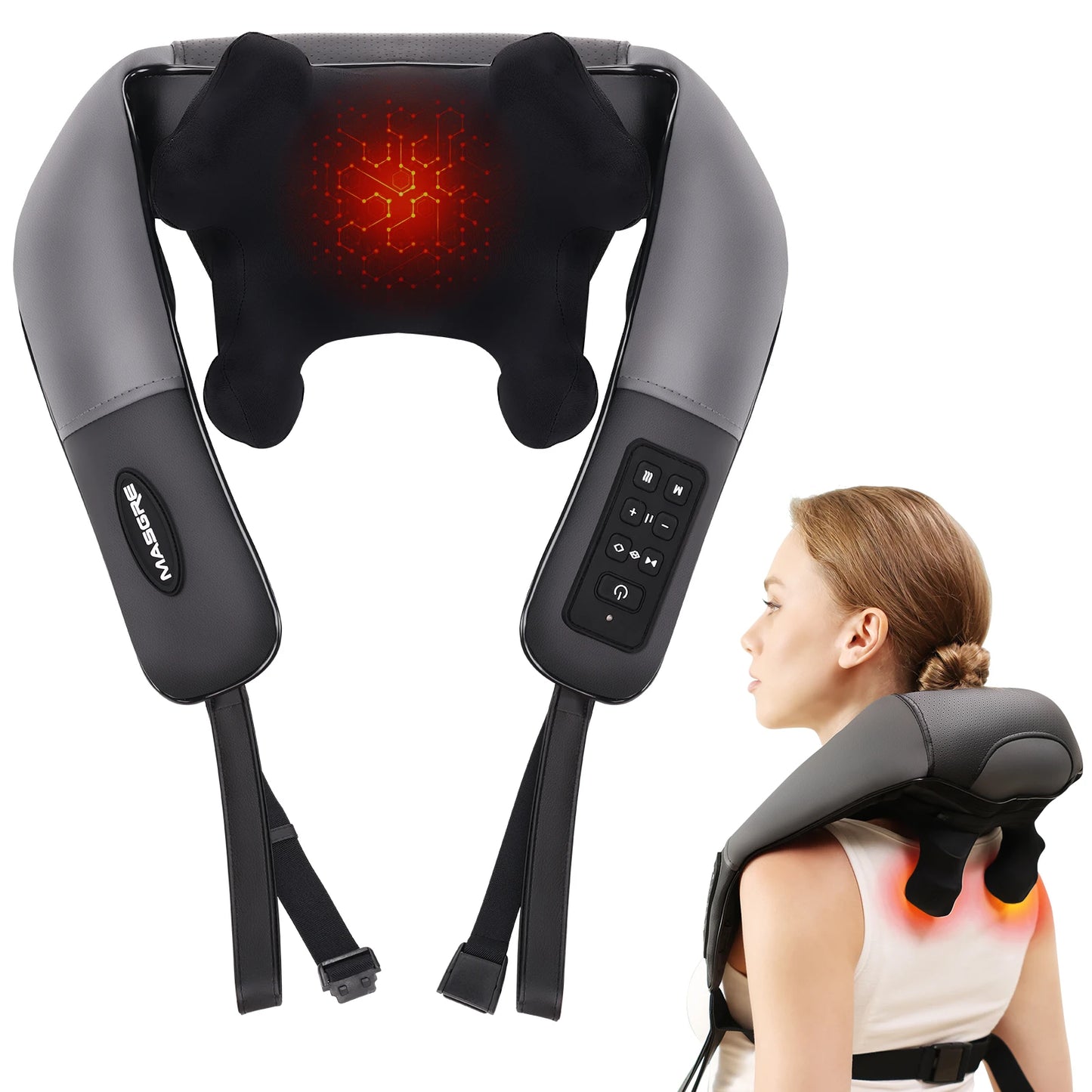 Masgree Adjustable Width Electric 4D Cordless Neck Massager With Heat