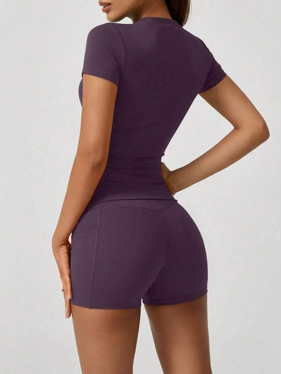 Women's Seamless Yellow High Waist Tummy Control Shorts Set