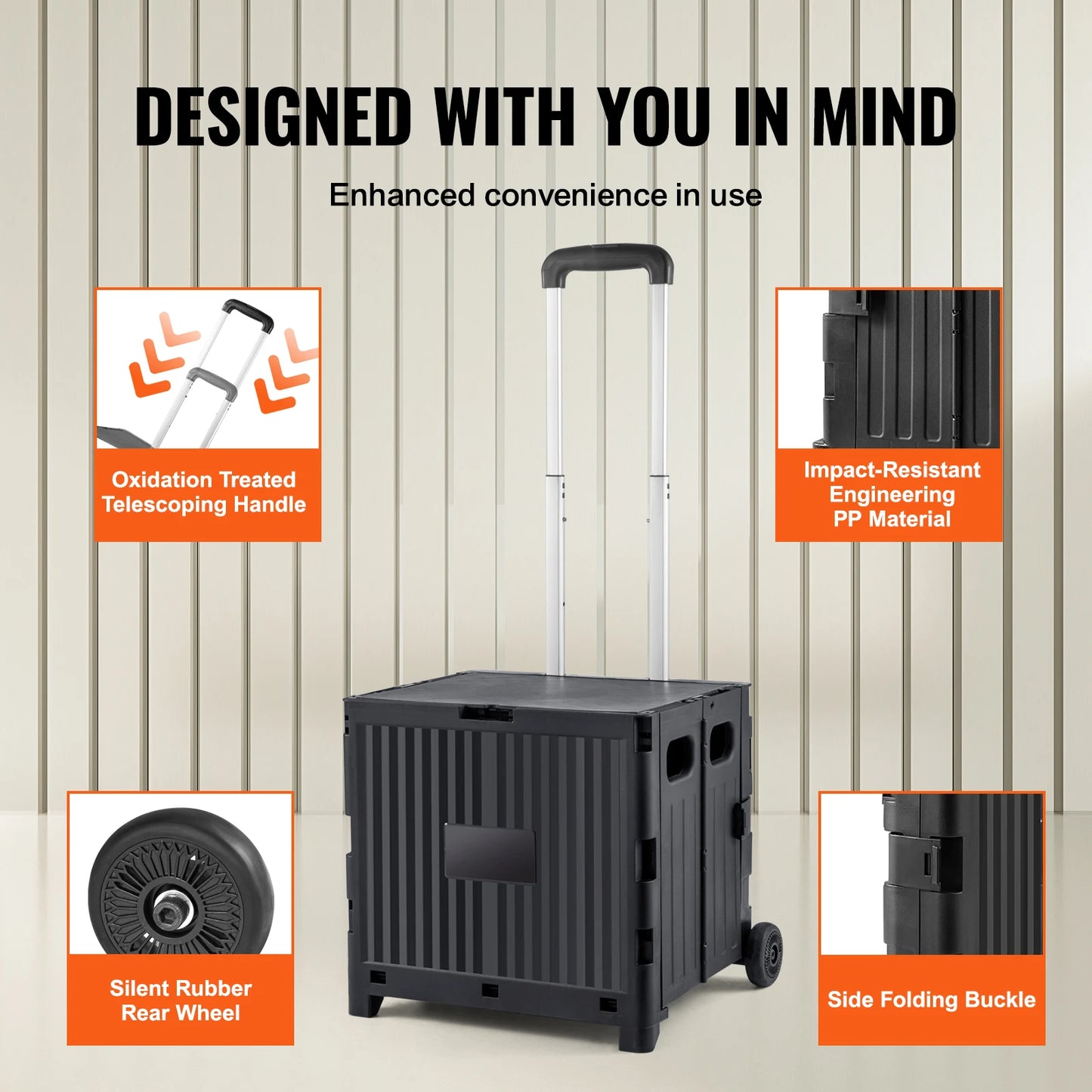 Foldable Utility Cart With Telescoping Handle For Travel And Office