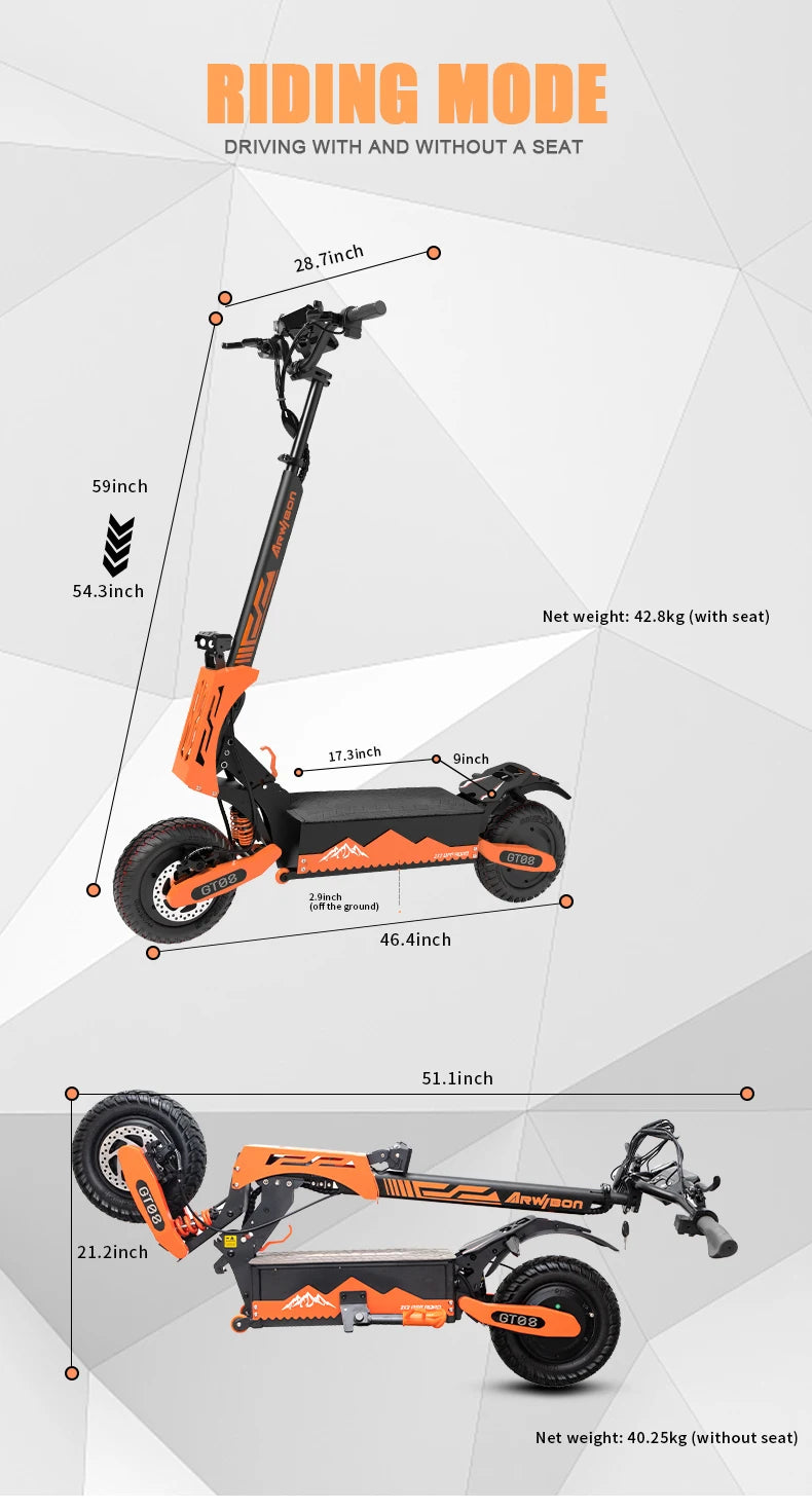 Arwibon 5600W Dual Motor Electric Scooter With Front Brakes