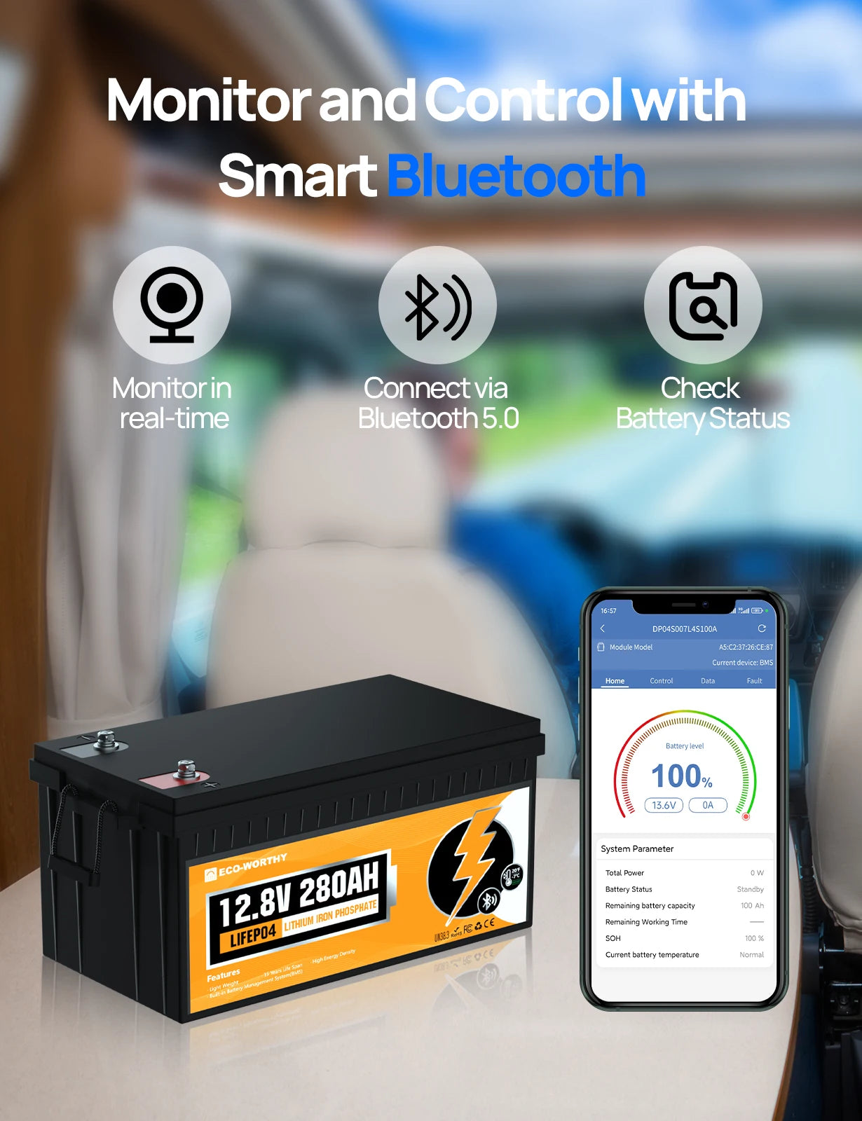 ECO WORTHY 280Ah LiFePO4 RV Battery With Bluetooth BMS