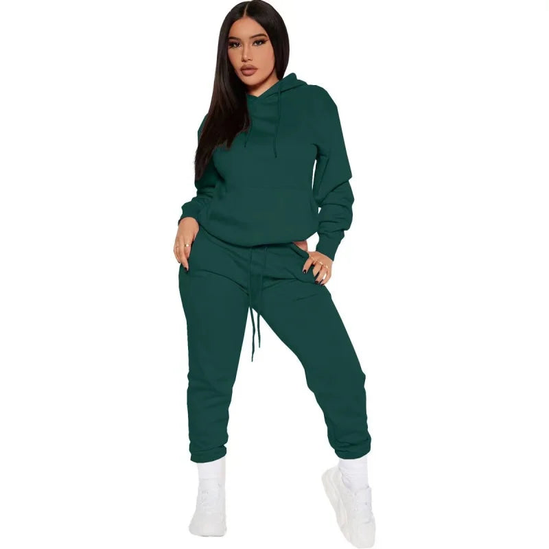 NONECN Winter Tracksuit Women Two Piece Set Hooded Sweatpants