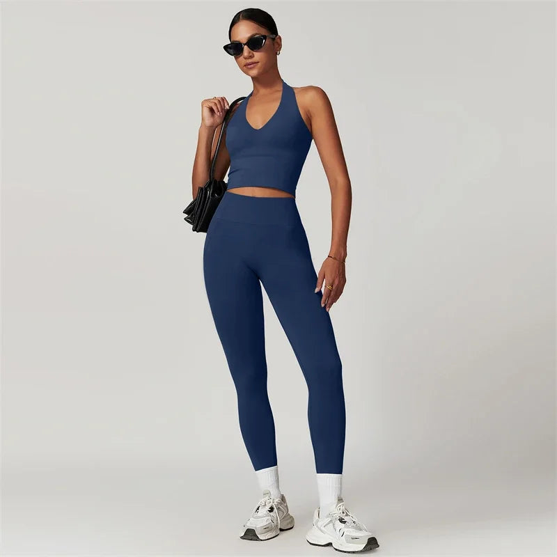 Women's Yoga Set Crop Top And High Waist Leggings Outfit