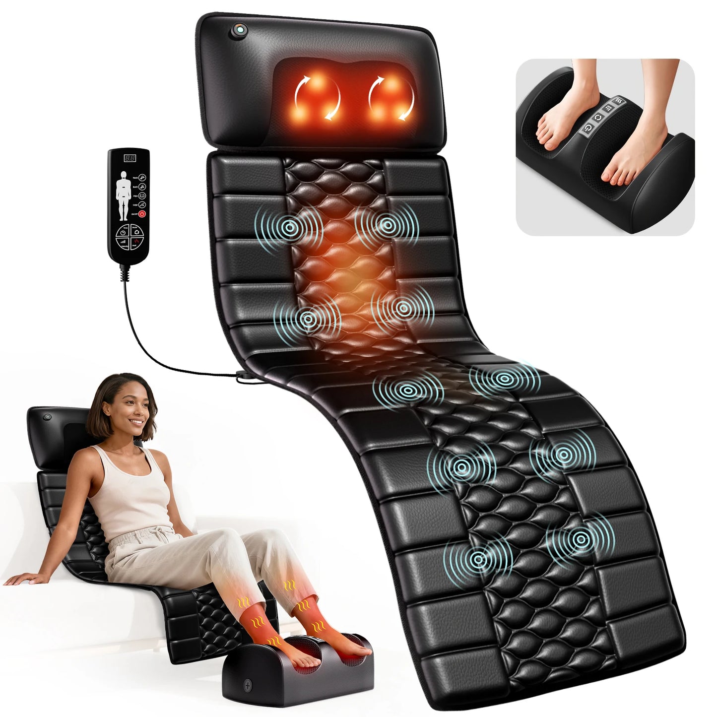 HOMEMASSA Shiatsu Massage Mat With Heat And 10 Vibrating Motors