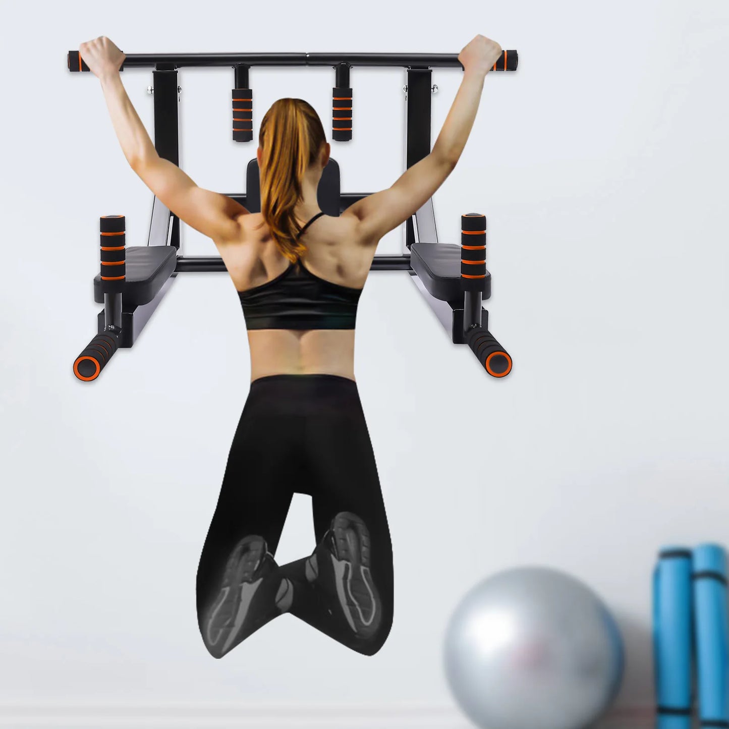 Wall Mounted Pull Up Bar and Dip Stand for Home Gym