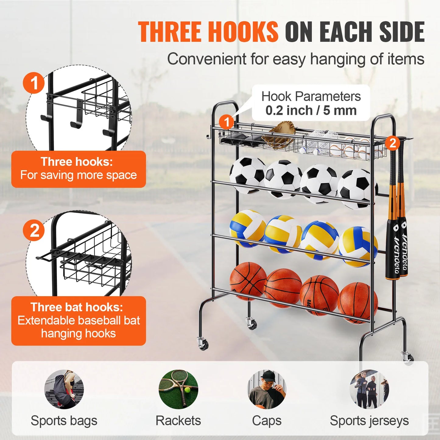 VEVOR Four Layer Rolling Basketball Rack And Storage Organizer