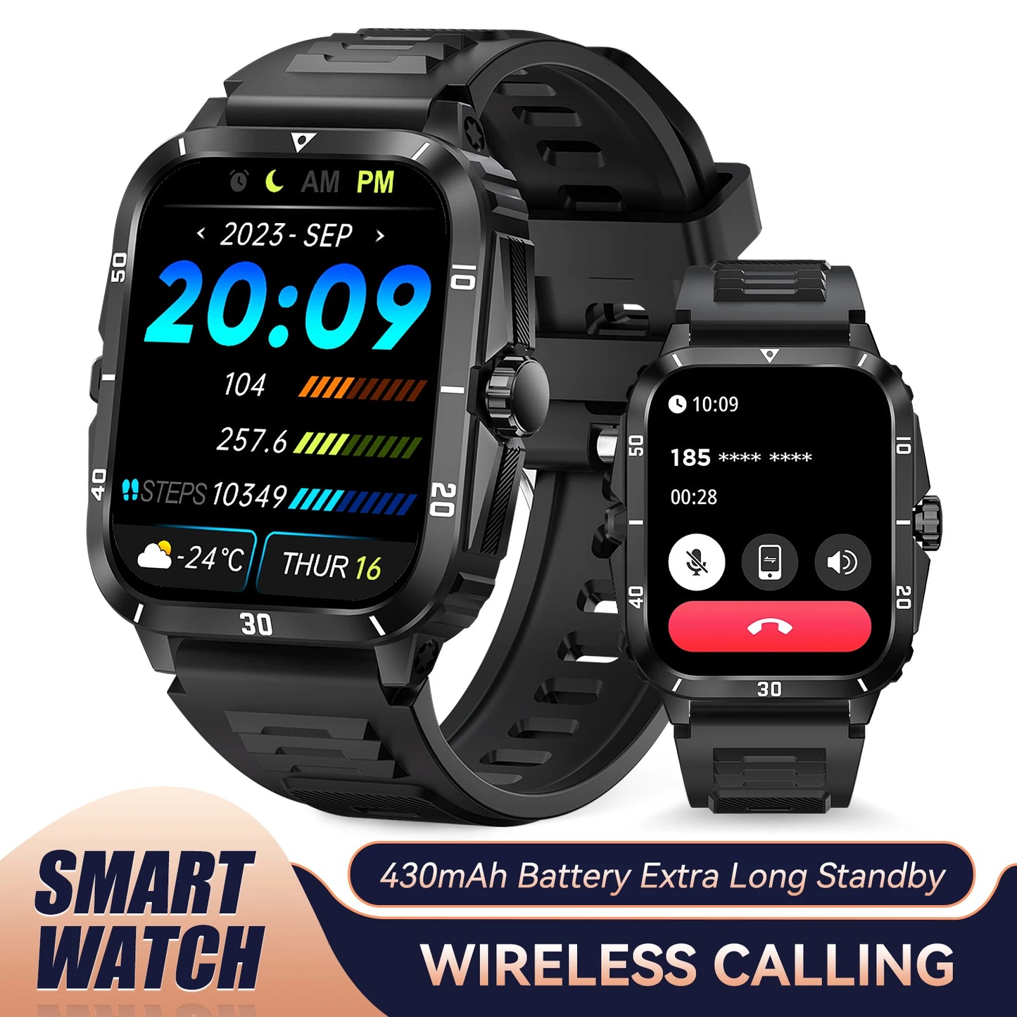 EIGIIS Smart Watch 3ATM Waterproof Heart Rate Blood Pressure Bluetooth