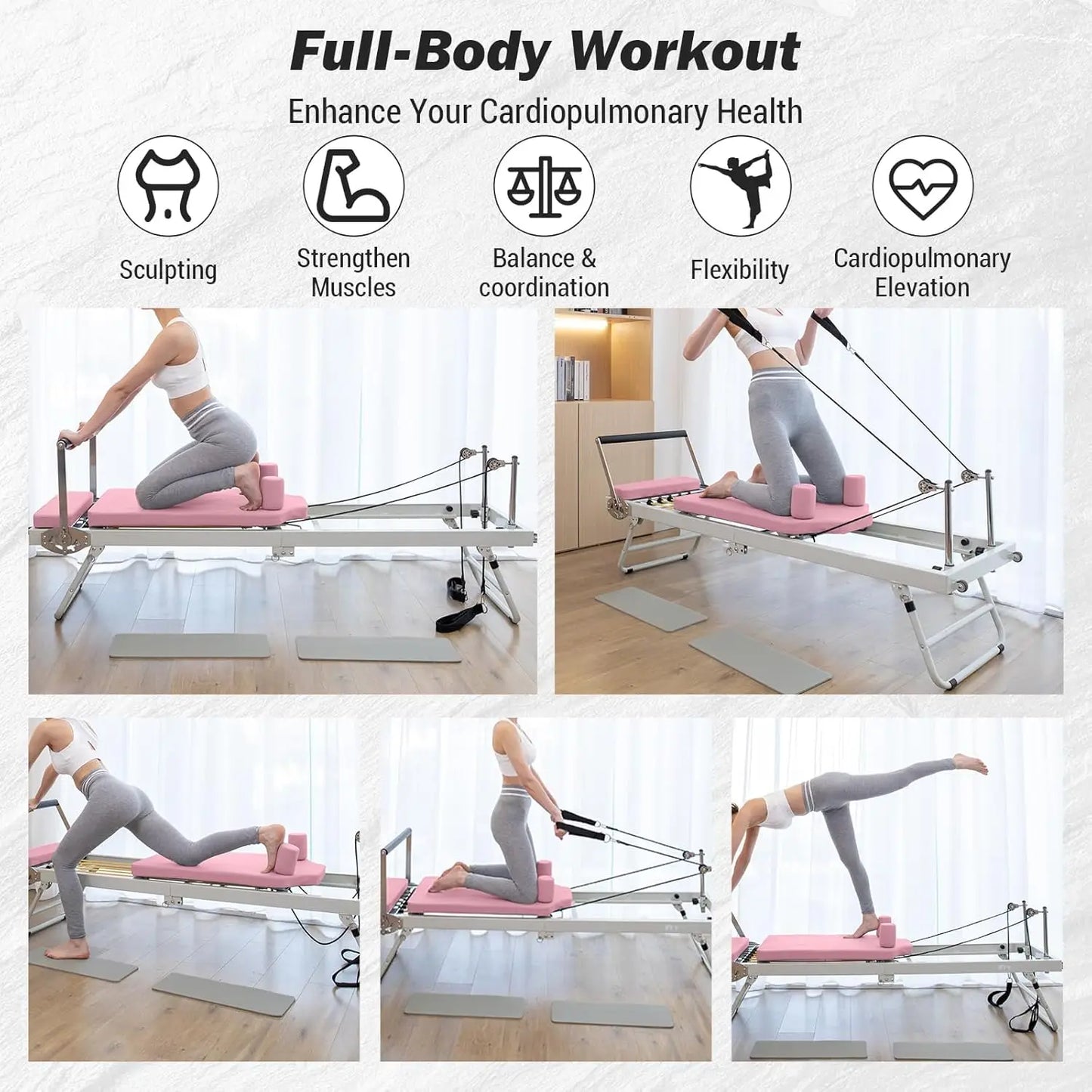 Pilates Reformer Machine Foldable For Home Gym And Advanced Workouts