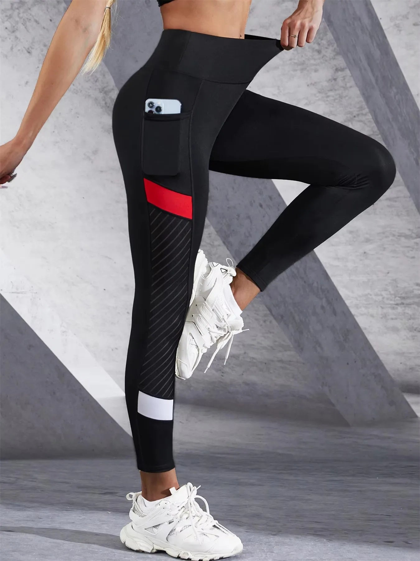 Women's Mesh High Waist Yoga Leggings With Pockets