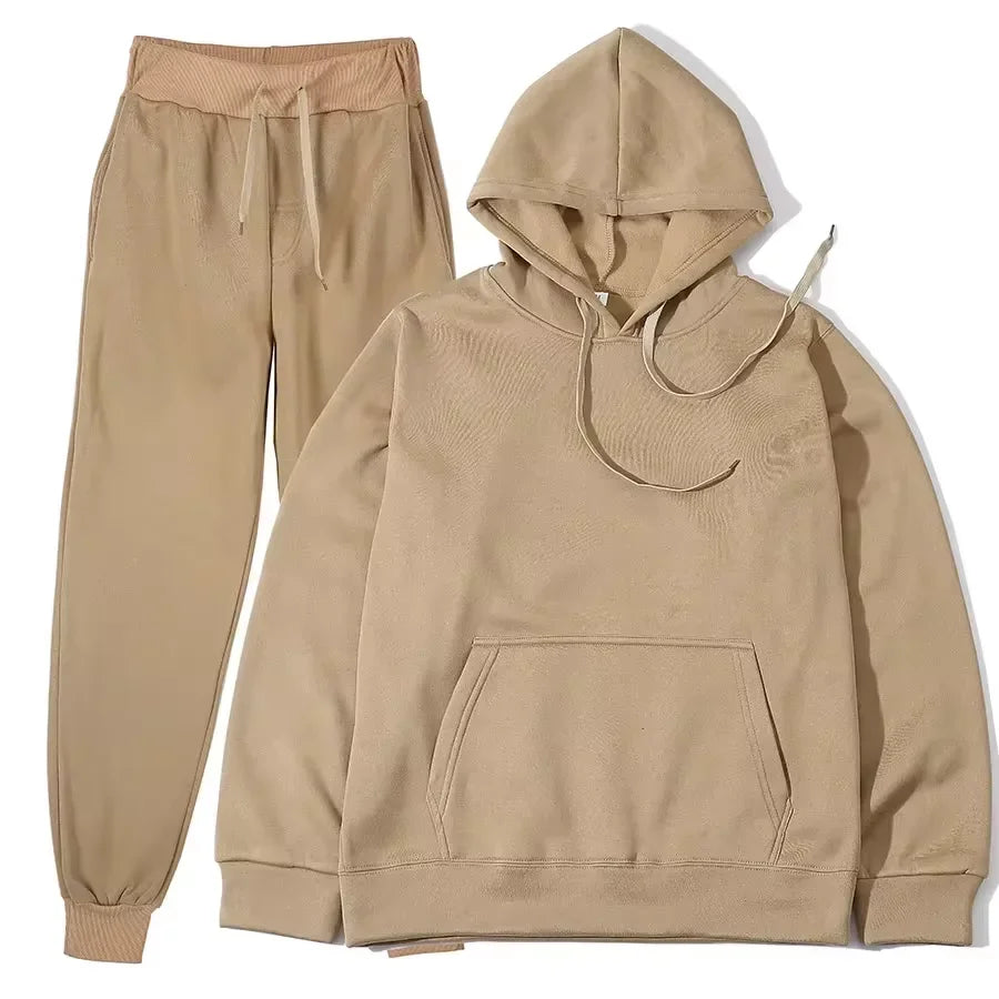NONECN Winter Tracksuit Women Two Piece Set Hooded Sweatpants