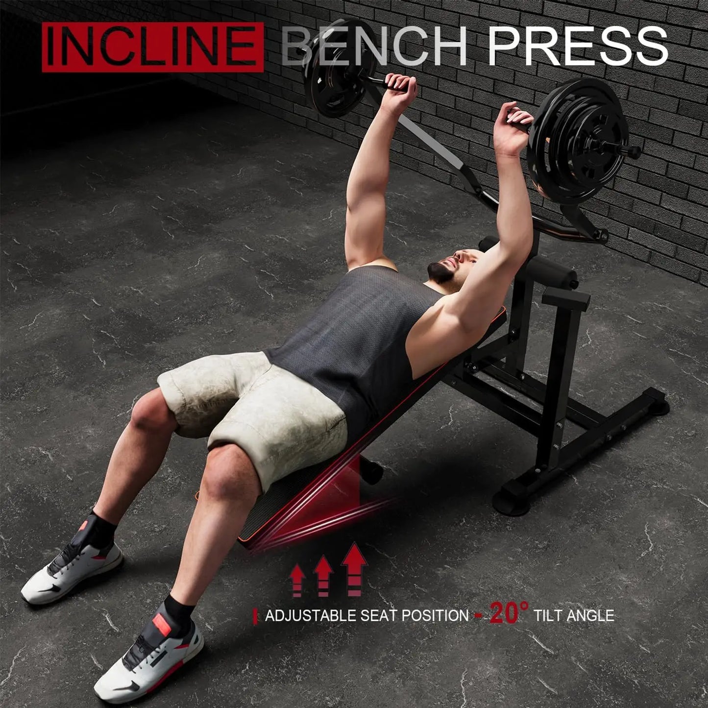 Bench Press Set With Adjustable Incline Bench And Dumbbell Rack