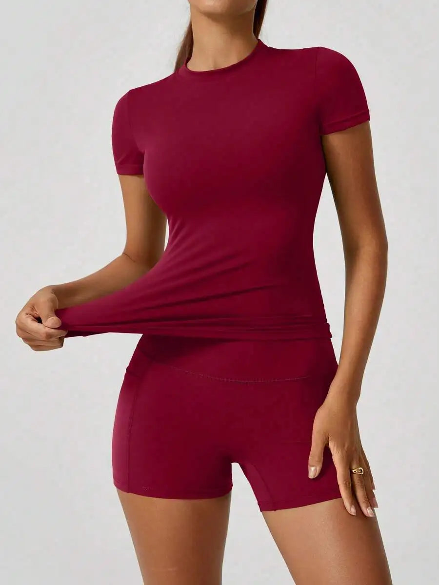 Women's Seamless Yellow High Waist Tummy Control Shorts Set