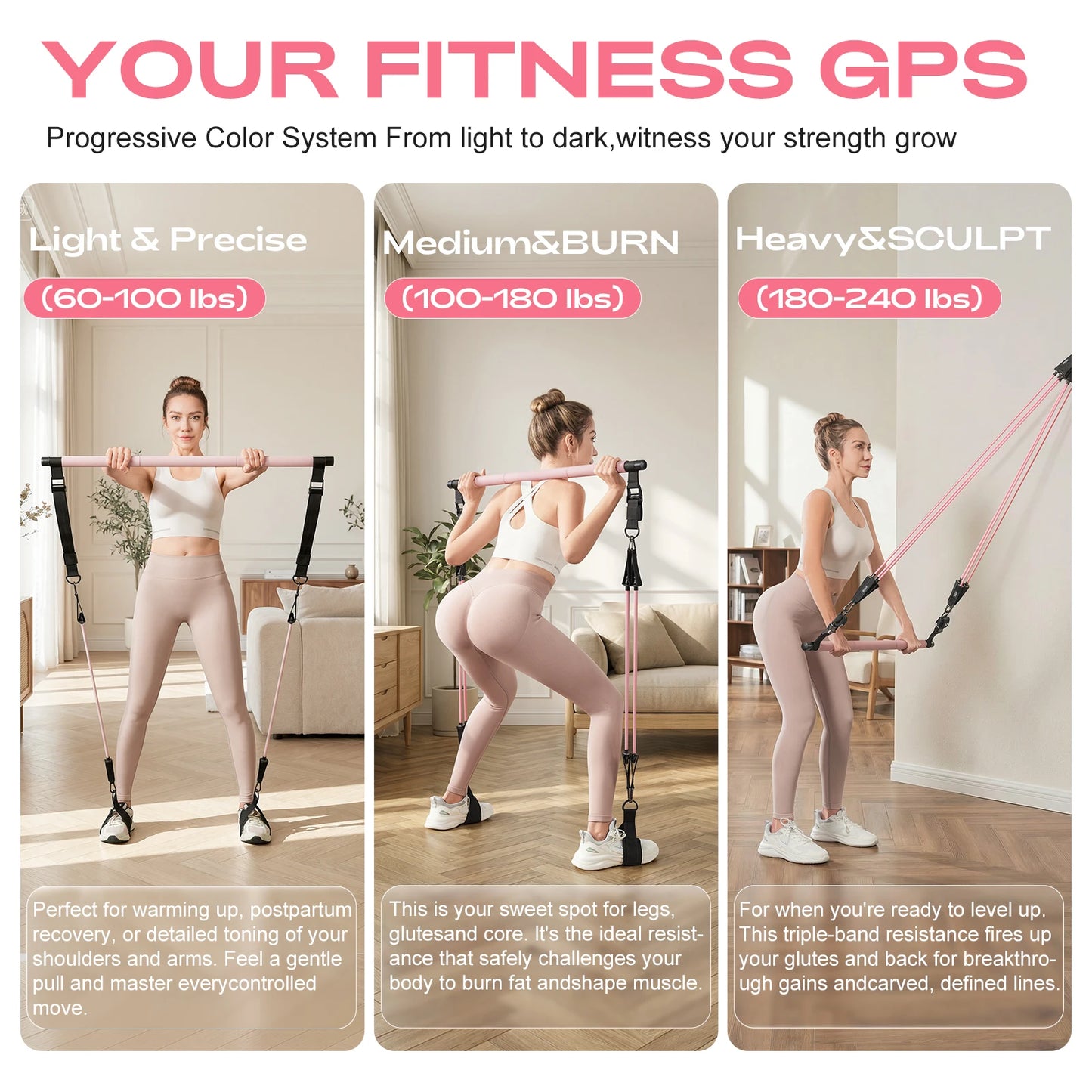 Pilates Bar Kit With Resistance Bands For Home Workout