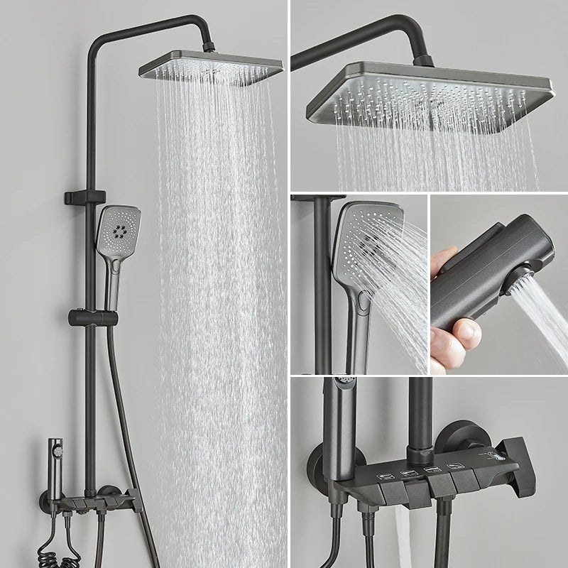 MYQualife Piano Style Shower Set Brass Dual Control Faucets