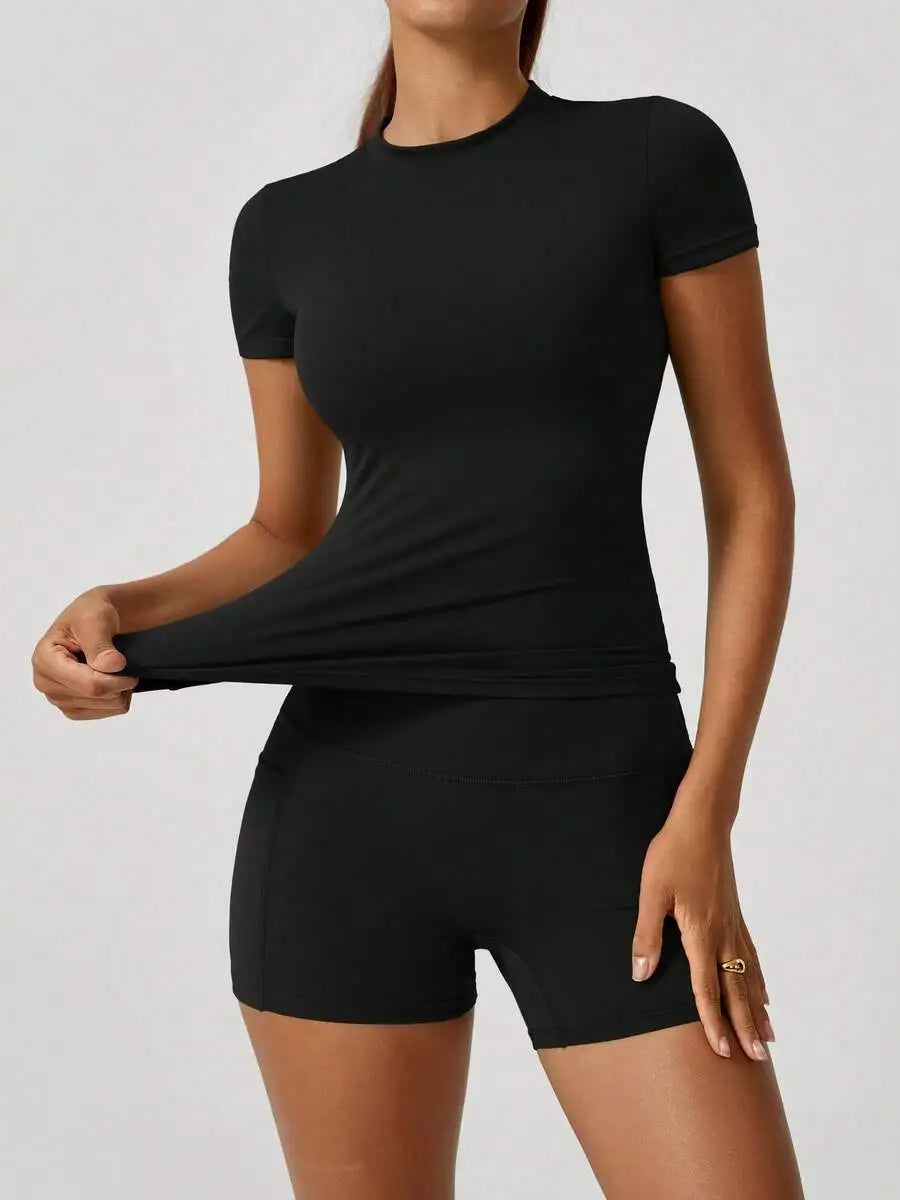 Women's Seamless Yellow High Waist Tummy Control Shorts Set