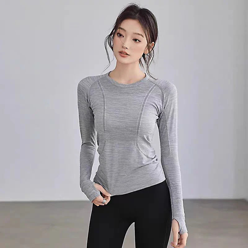 Women's Yoga Top Seamless Breathable Long Sleeve Fitness Shirt Workout