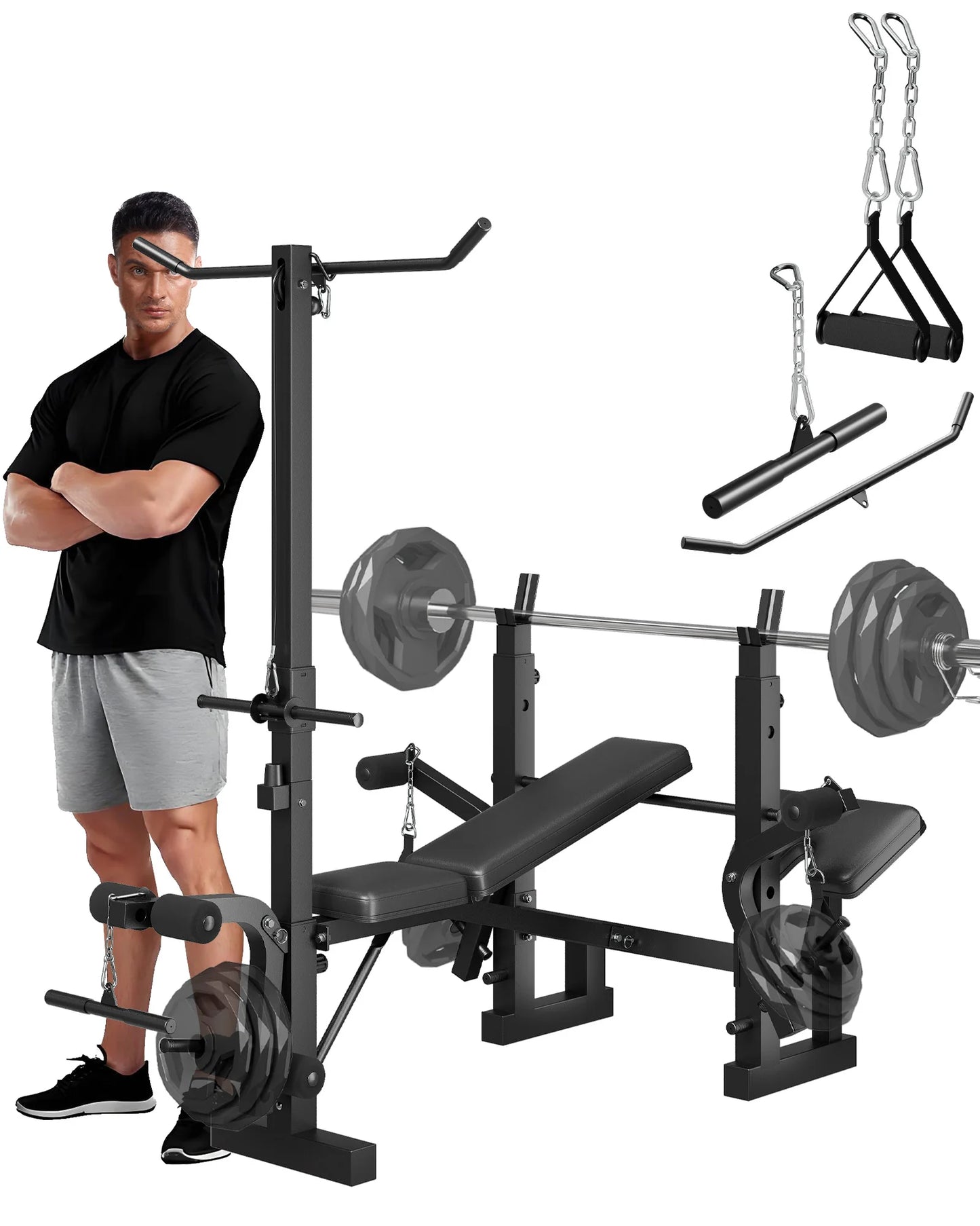 HiMISS Adjustable 4-In-1 Weight Bench Set With Rack Home Gym