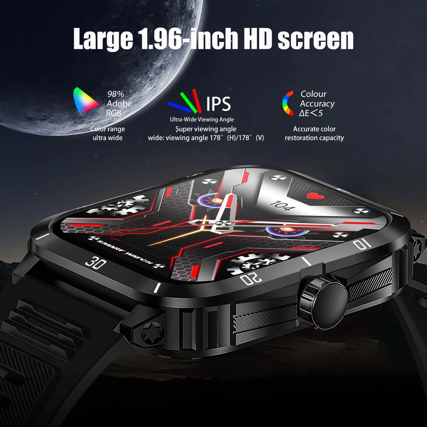 EIGIIS Smart Watch 3ATM Waterproof Heart Rate Blood Pressure Bluetooth