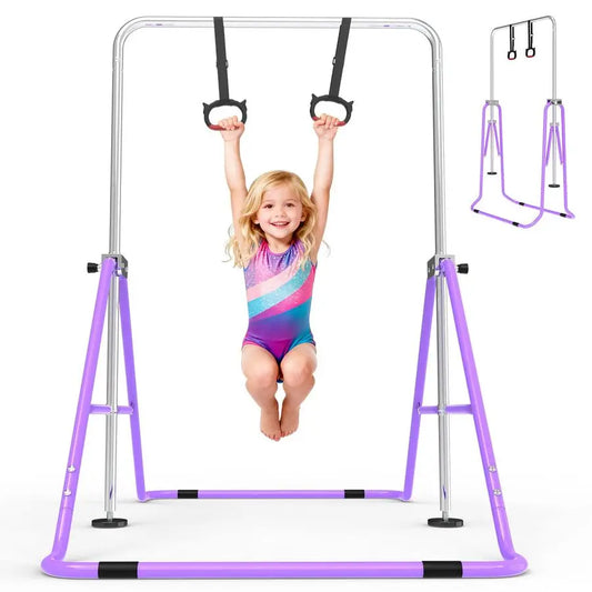 XMSJ Kids Gymnastics Bar With Height Adjustable Foldable Rings