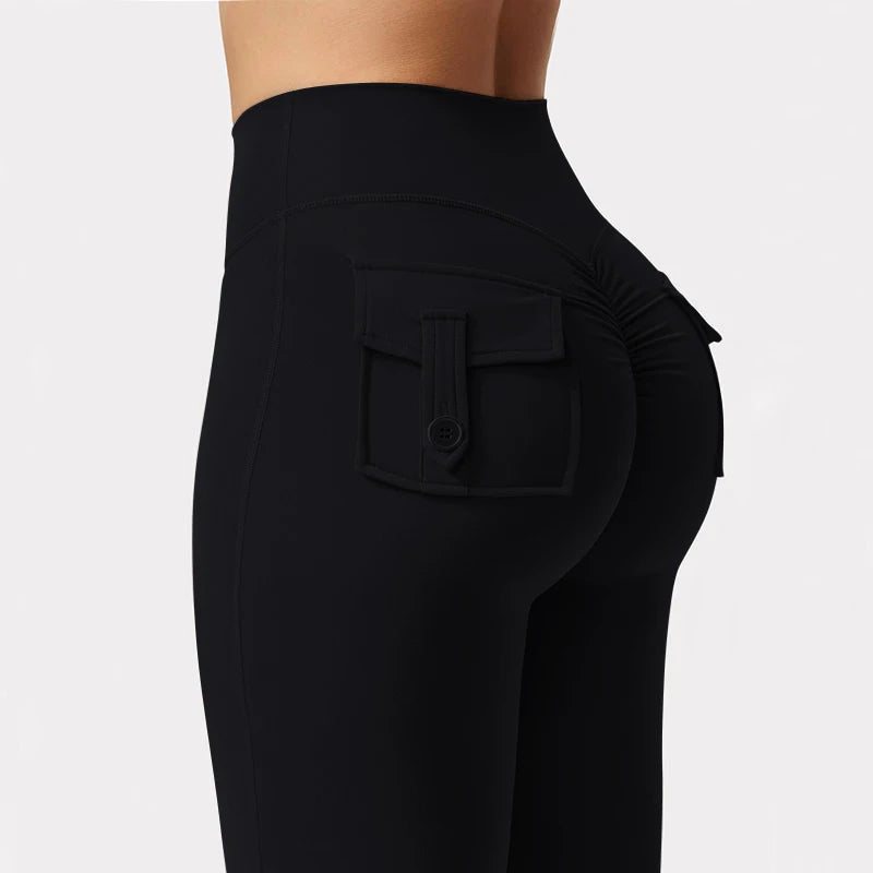 Women's Cargo Pocket Fitness Tights For Yoga And Running