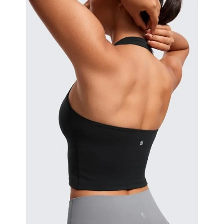CRZ YOGA Butterluxe Halter Crop Tank Top Open Back Bra