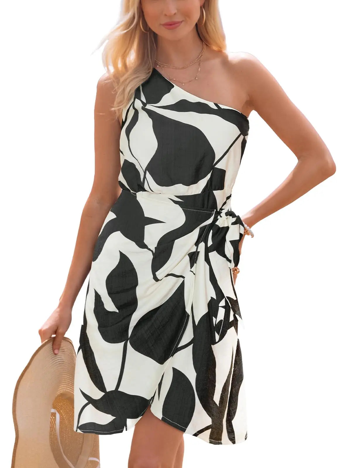 One Shoulder Paisley Print Self Tie Mini Dress For Women