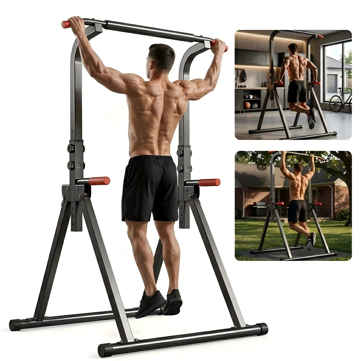 Foldable Power Tower With 440 Lbs Max Capacity Home Gym