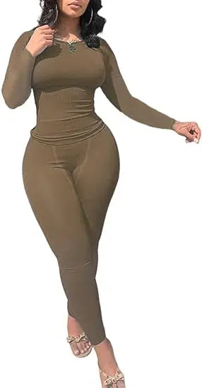 Women Two Piece Long Sleeve Leggings Set Exercise Wear