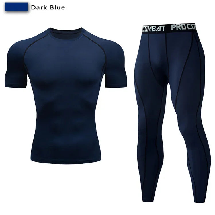 NONECN 2pc Men Compression Sportswear Set Elastic Training Yoga Tracksuit