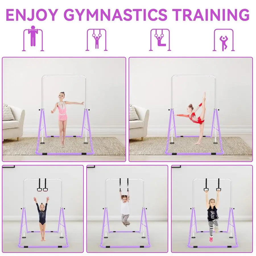 XMSJ Kids Gymnastics Bar With Height Adjustable Foldable Rings