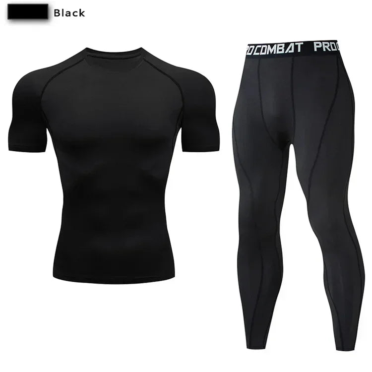 NONECN 2pc Men Compression Sportswear Set Elastic Training Yoga Tracksuit