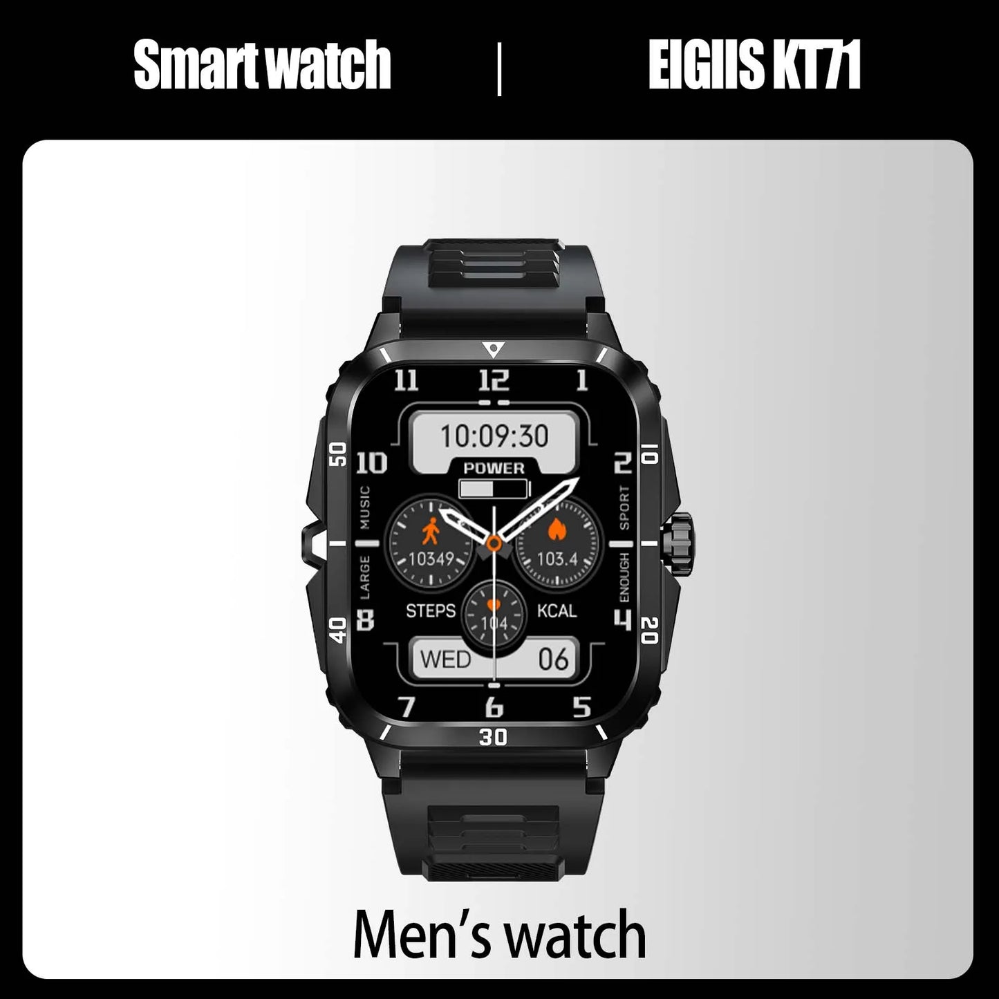 EIGIIS Smart Watch 3ATM Waterproof Heart Rate Blood Pressure Bluetooth