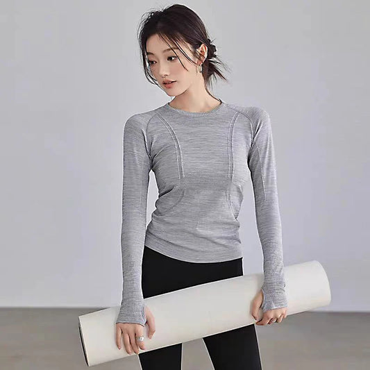 Women's Yoga Top Seamless Breathable Long Sleeve Fitness Shirt Workout