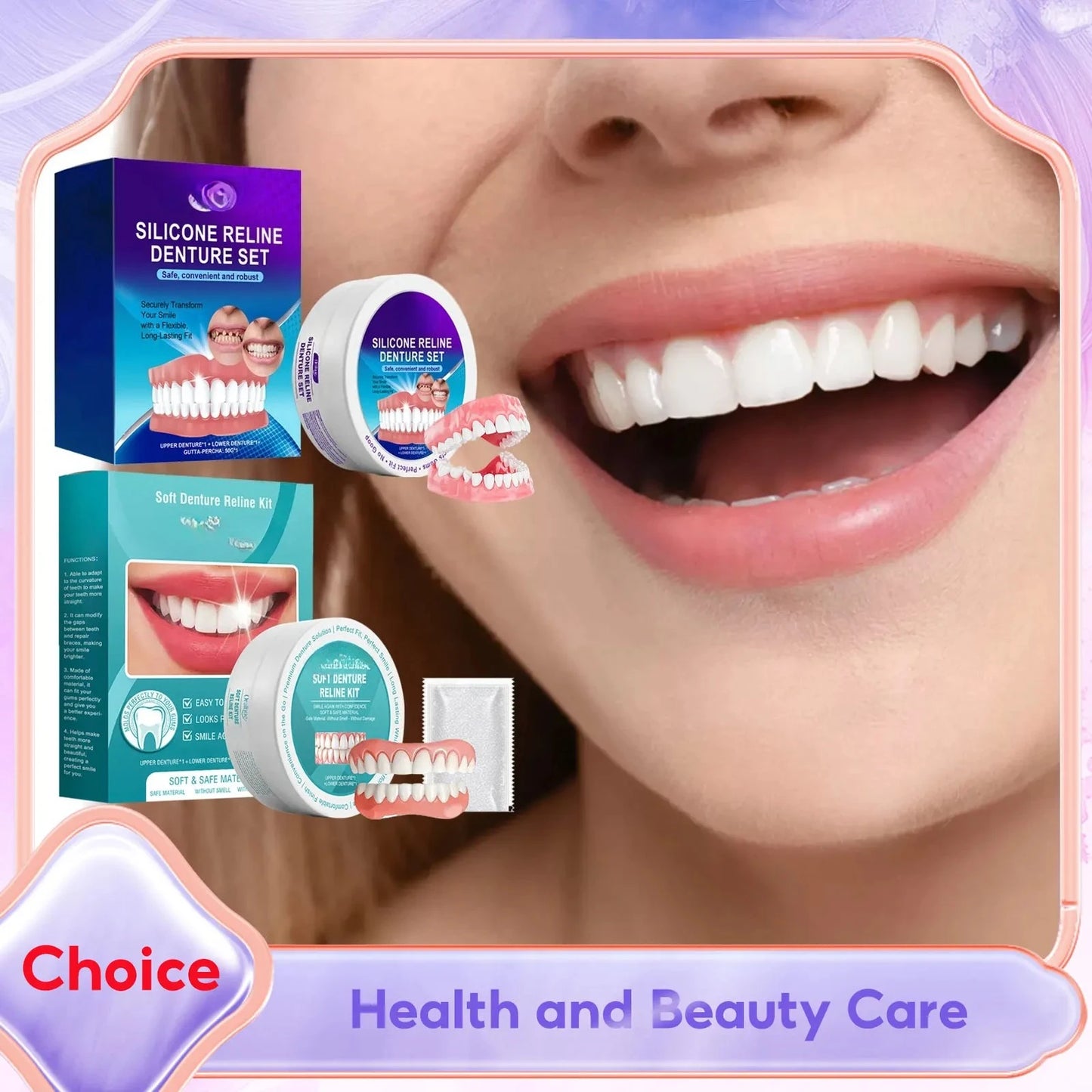 Silicone Reline Denture Set Temporary Upper and Lower Veneers
