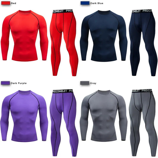 NONECN 2pc Men Compression Sportswear Set Elastic Training Yoga Tracksuit