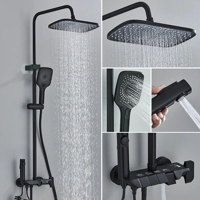 MYQualife Piano Style Shower Set Brass Dual Control Faucets