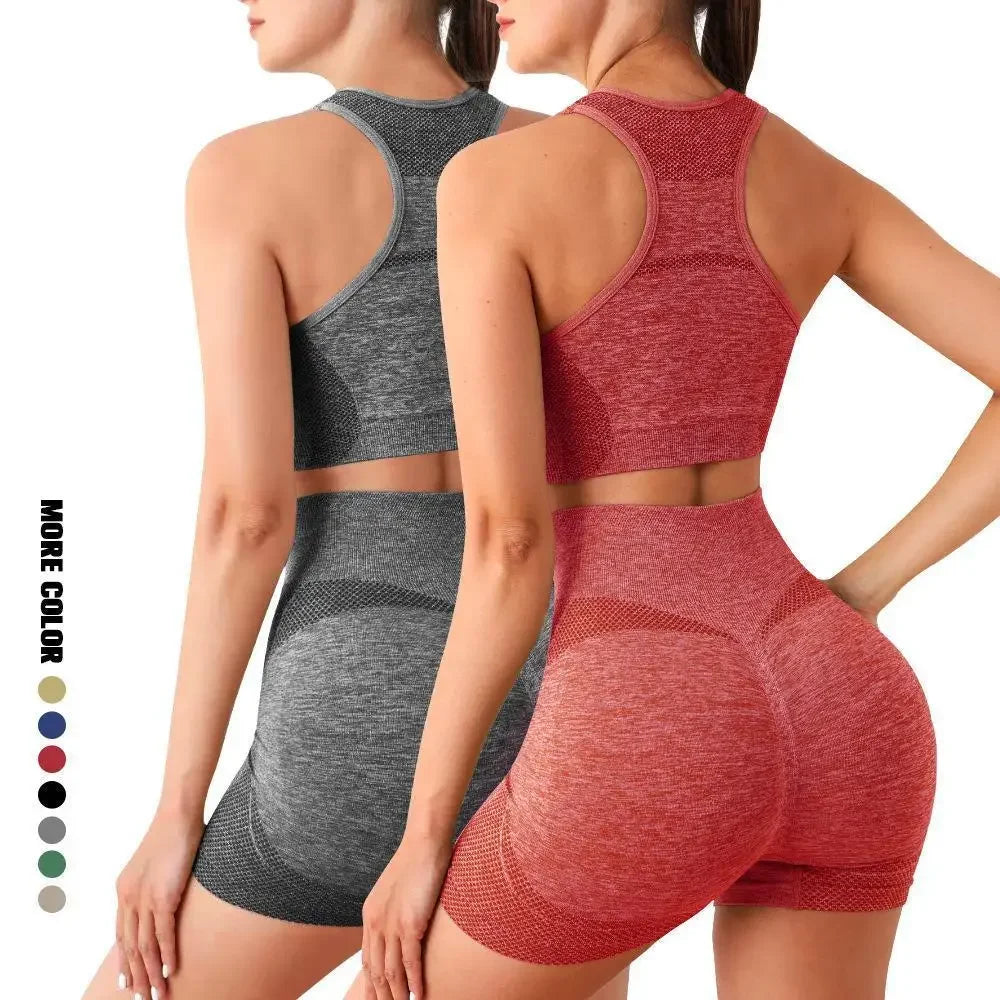 Yoga Set for Women Seamless Gym Wear Bra Shorts Leggings