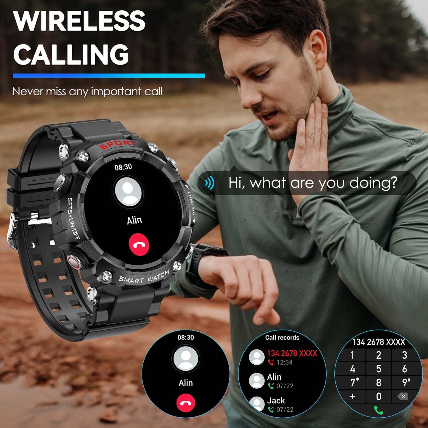 LaNikar Smart Watch With AMOLED Display And Bluetooth Headset