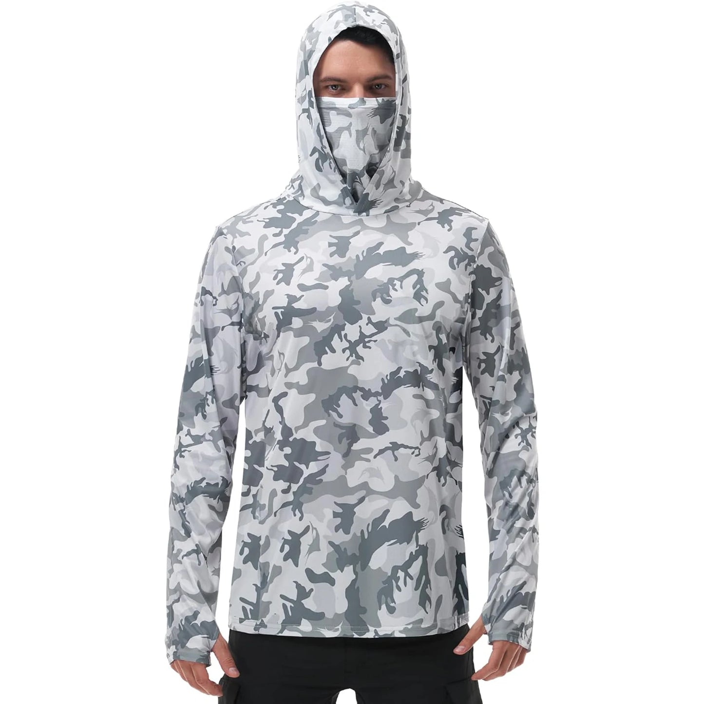 Men's Camo Print Hoodie Shirt With Built In Face Mask