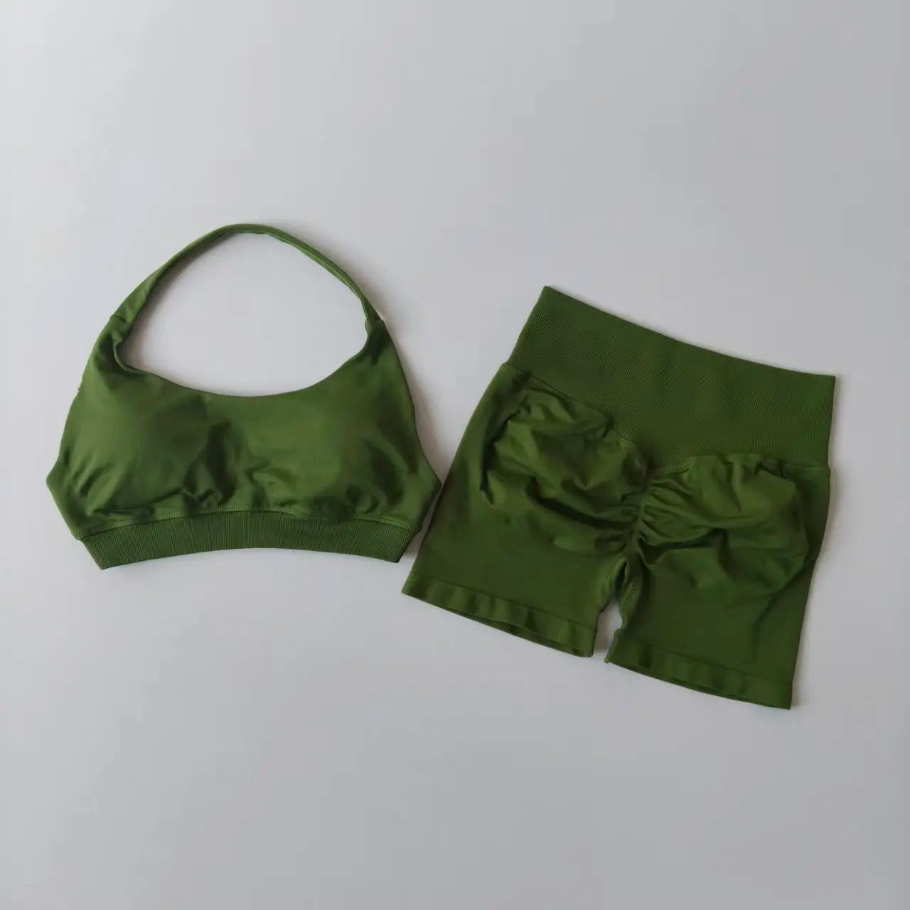 Halter Neck Sports Bra And Shorts Set High Waist Yoga