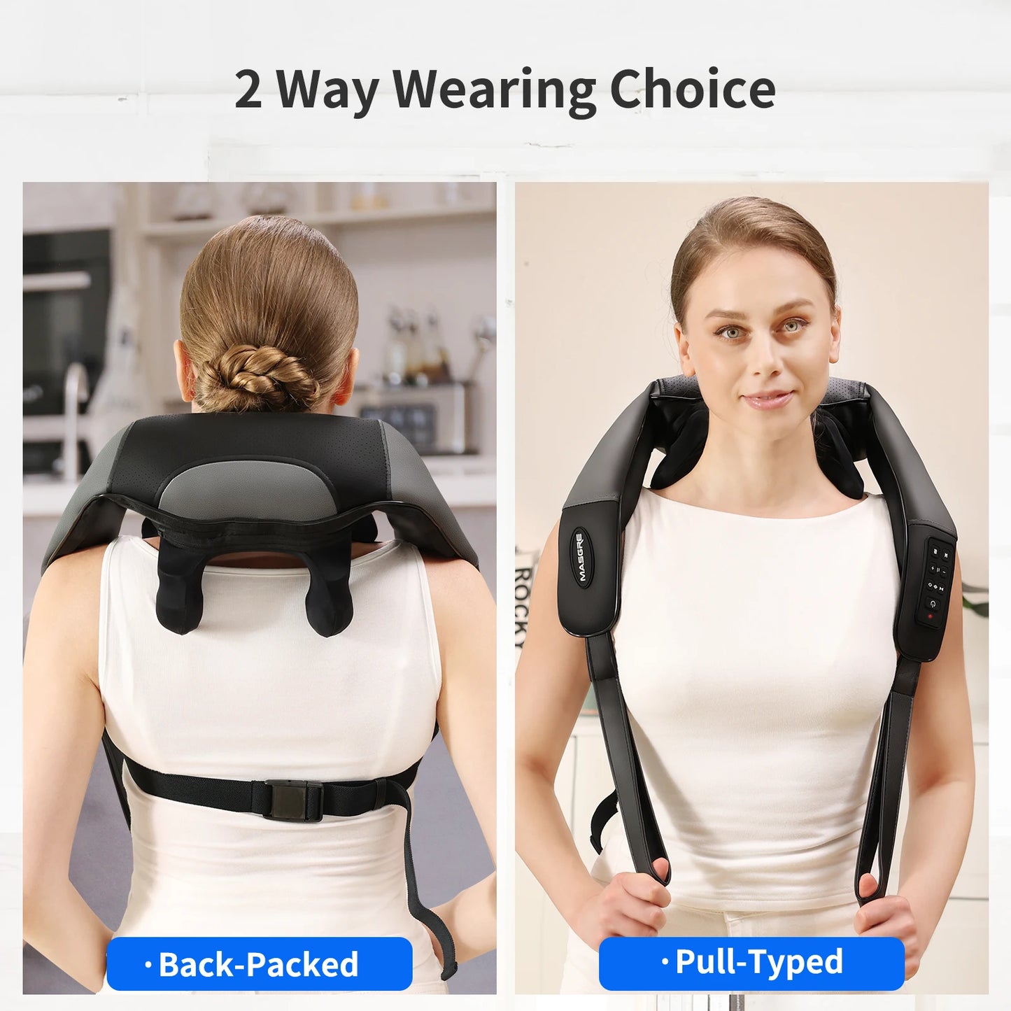 Masgree Adjustable Width Electric 4D Cordless Neck Massager With Heat
