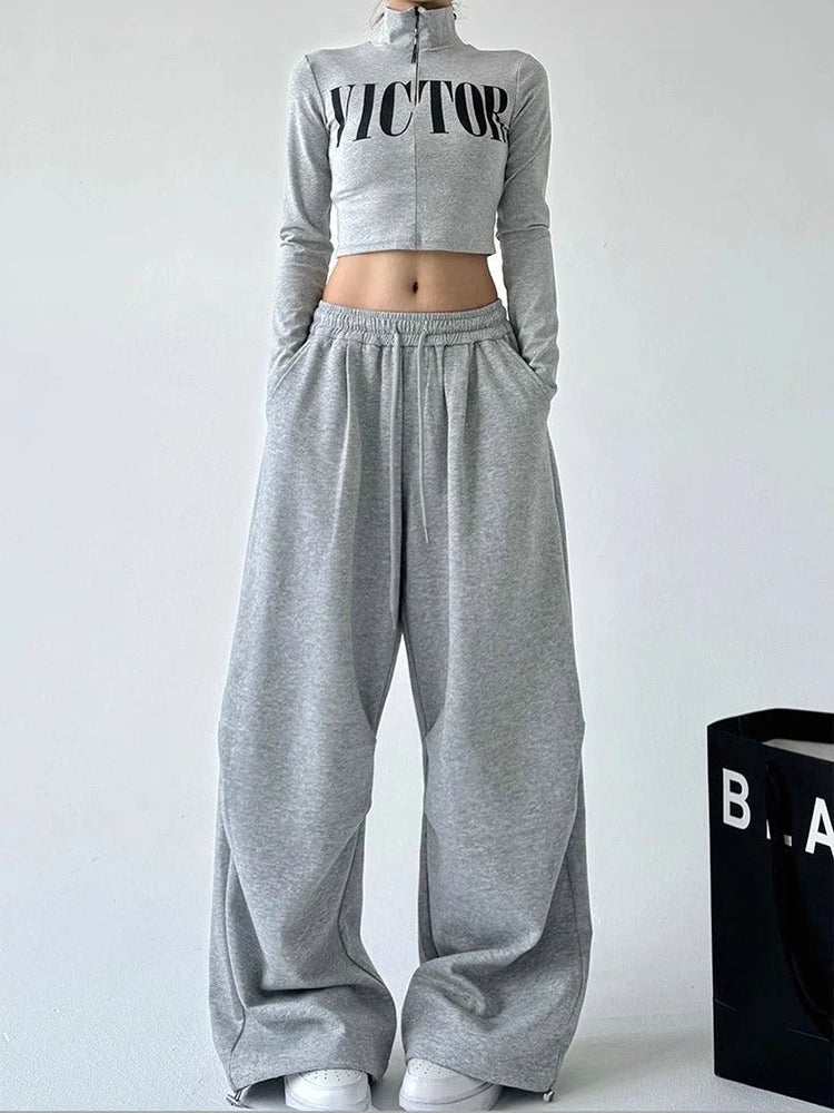 Harajuku Wide Leg Sweatpants Women Baggy Drawstring Joggers Streetwear