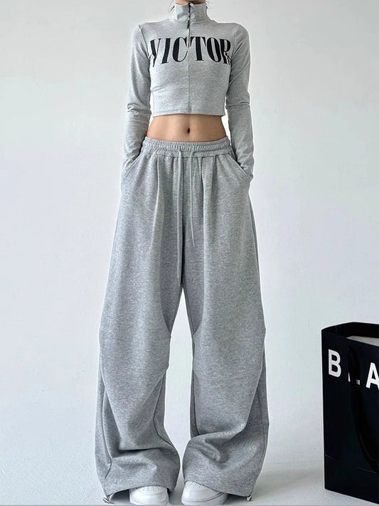 Harajuku Wide Leg Sweatpants Women Baggy Drawstring Joggers Streetwear