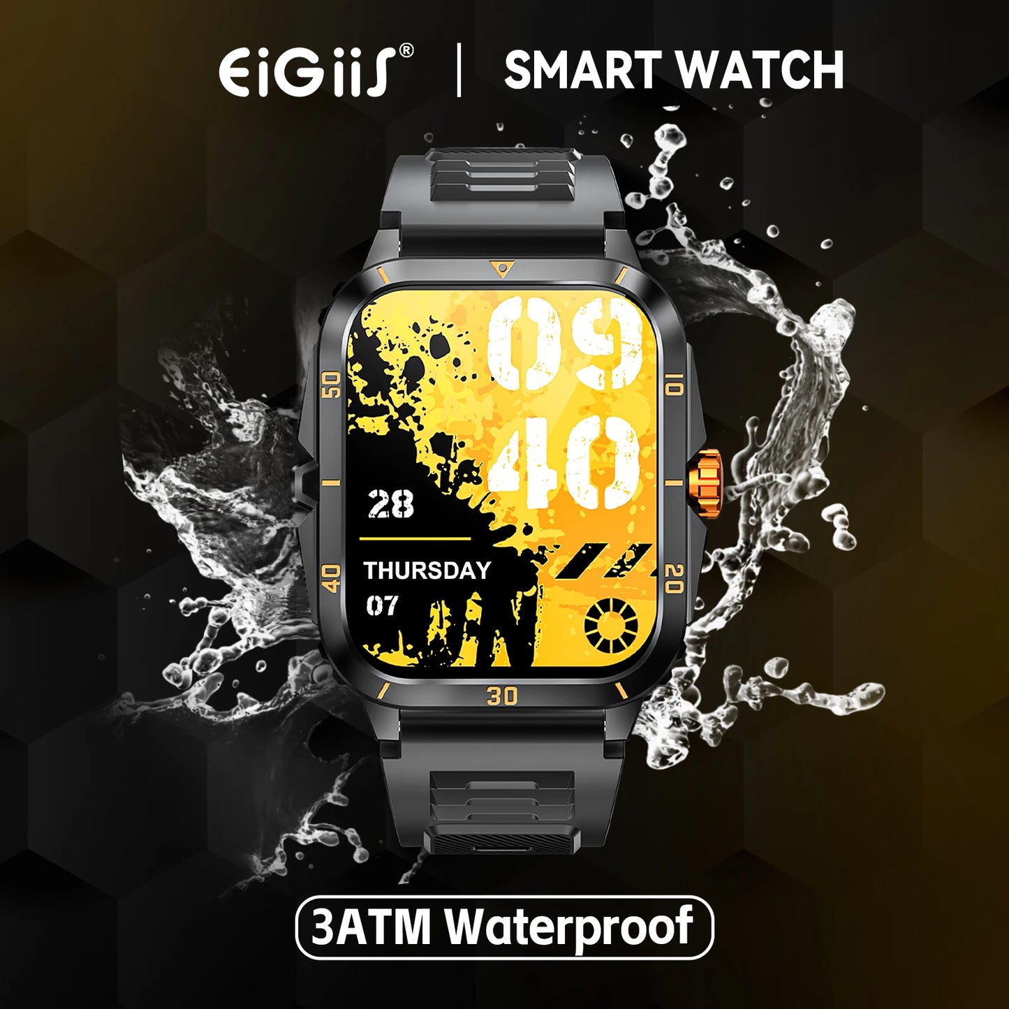 EIGIIS Smart Watch 3ATM Waterproof Heart Rate Blood Pressure Bluetooth