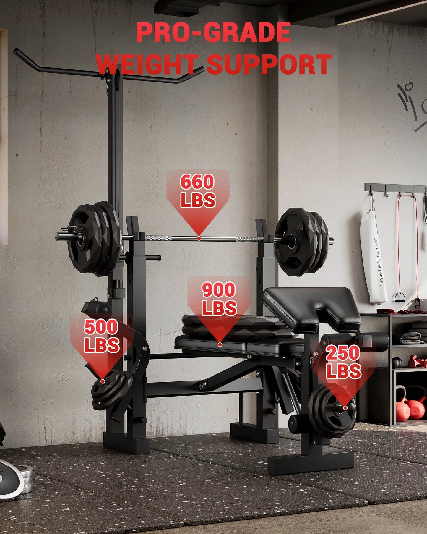 HiMISS Adjustable 4-In-1 Weight Bench Set With Rack Home Gym