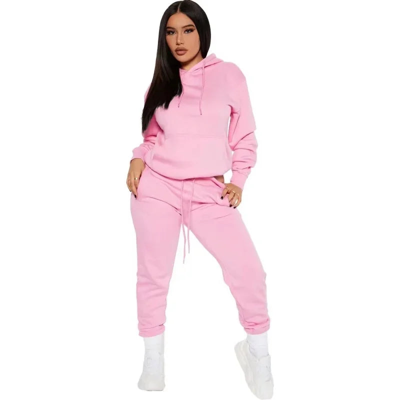 NONECN Winter Tracksuit Women Two Piece Set Hooded Sweatpants